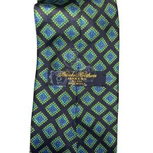 Brooks Brothers‎ Makers Silk Tie Navy Green Blue Geometric Diamond Medallion USA